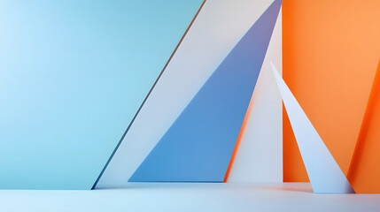 Abstract Geometric Background with Pastel Colors Blue, White, and Orange Triangles