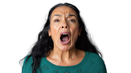 Angry senior woman shouting with transparent background
