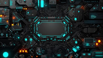Fototapeta premium Futuristic circuit board design with glowing blue and orange elements