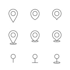 Set of map pointers with pins and vector markers for navigation and location design with outline style