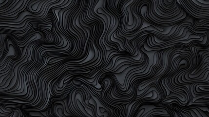 Abstract Black Fluid Curves Creating Dynamic Wavy Texture Background
