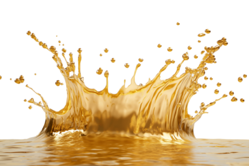 Golden Liquid Splashes on Transparent Background Showcasing Dynamic Movement and Energy