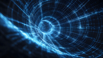 Obraz premium Abstract Digital Tunnel Glowing Blue Network in Cyberspace
