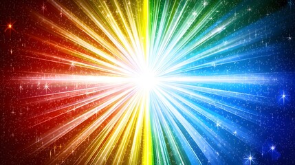 Fototapeta premium Colorful Light Rays Radiating from Center with Glittering Stars