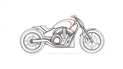 Obraz premium Sleek motorcycle design sketch showcasing modern lines and engineering details against a plain backdrop