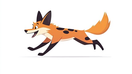 Obraz premium Playful cartoon fox running joyfully across a white background, showcasing vibrant colors