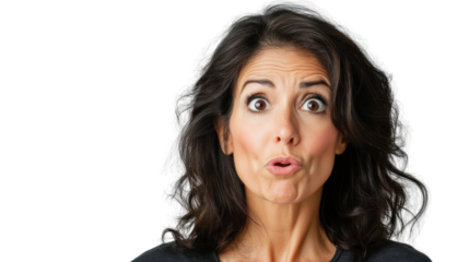 Surprised woman opening mouth with wide eyes on transparent background
