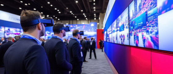 Immersive virtual reality experience at dynamic trade show with digital displays