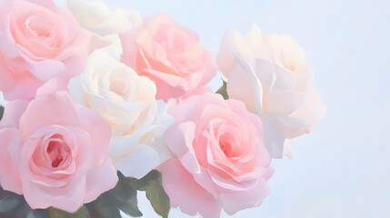 Fototapeta premium Oil painting of pink and white roses, Generative AI