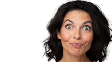 Brunette woman making funny face on transparent background