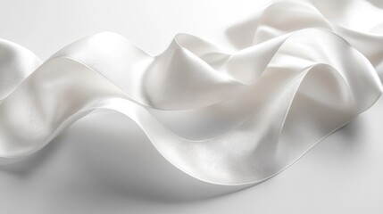 Fototapeta premium Soft White Satin Ribbon with Elegant Flowing Curves Against a Light Background for Craft and Decoration Use