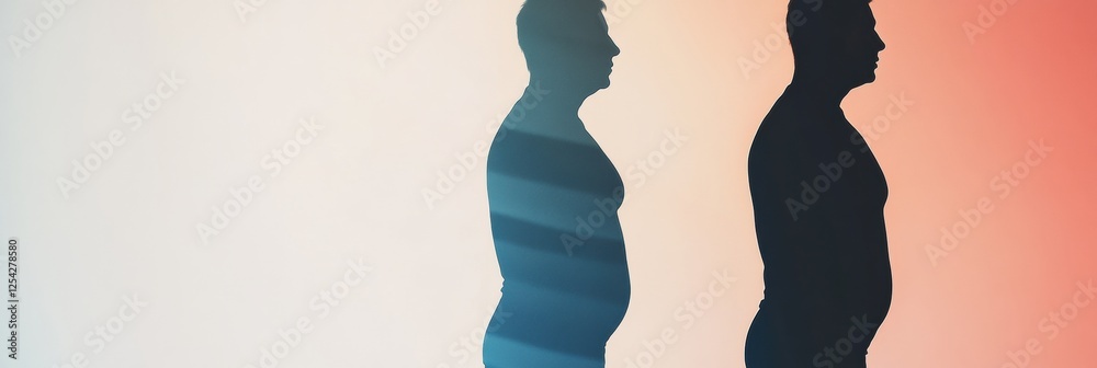 Poster weight loss transformation journey revealed through silhouette before and after comparisons. generat