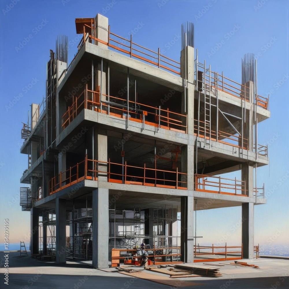 Poster a tall building under construction with scaffolding