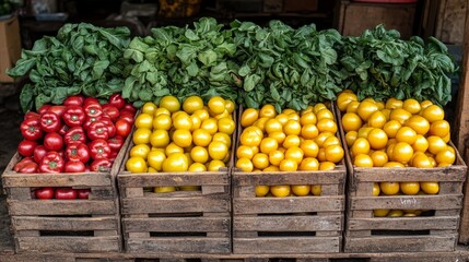 Vibrant still life of fresh fruits and vegetables, celebrating natural abundance and healthy living.