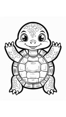 Obraz premium Cute Turtle Tortoise Mammal Coloring Kid Book Page in Black and White. Monochrome and Colored Samples 