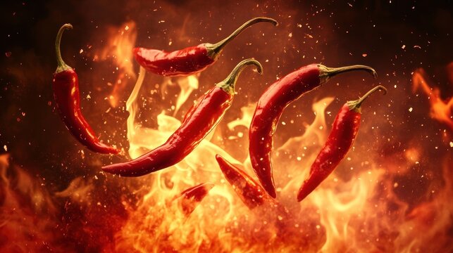 Fiery Chili Peppers Dance in a Blazing Inferno: A Culinary Symphony of Heat and Passion
