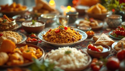 A Beautifully Arranged Feast of Traditional Dishes and Sides Showcasing Culinary Delights