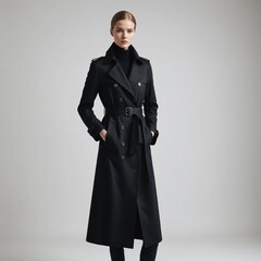 young woman in a black trenchcoat