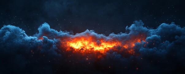Night sky, fiery cloudscape, glowing embers, dark background, fantasy art