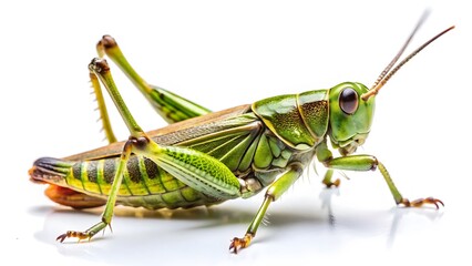 Green Grasshopper on White Background