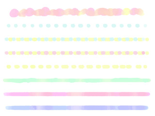 水彩で描いたピンクや黄色や水色のカラフルな罫線のセット　やわらかく優しい手描きライン