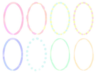 水彩で描いたピンクや黄色や水色のカラフルな楕円のフレームセット　優しく華やかな手描きデザイン