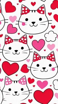 Valentine seamless pattern with cats and hearts