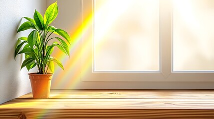 Sunlit Indoor Plant by Window with Bright Natural Light Effect