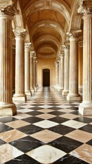 Fototapeta premium Elegant colonnaded hall with checkered floor