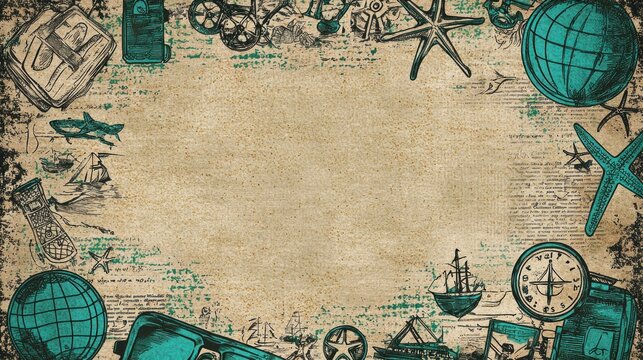 Vintage travel themed illustrated border