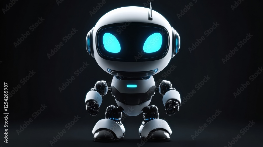 Aufkleber minimalist glowing humanoid robot stands centered against a dark background in an interactive displa