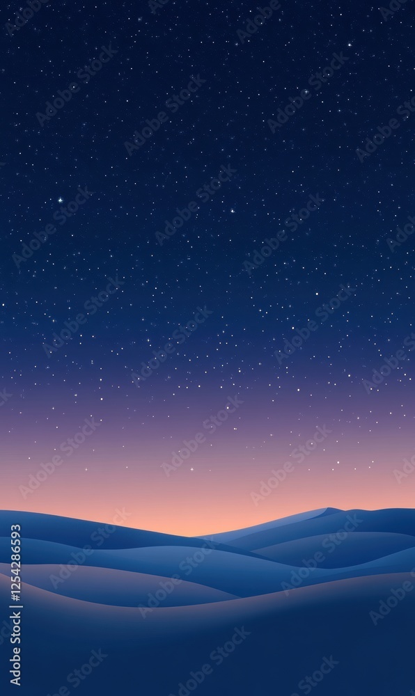 Poster expansive night sky over gentle hills at twilight showcasing a twinkling starry scene. generative ai