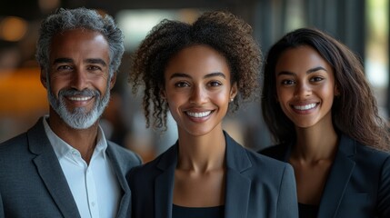 Fototapeta premium Multiracial individuals smiling warmly, radiating joy and connection in a vibrant, clean composition