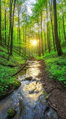 Obraz premium Sunlit forest stream