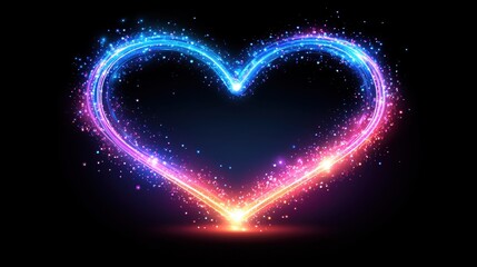 Glowing heart light trail, dark background, romantic, Valentine's