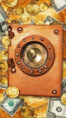 Vintage treasure chest filled with money