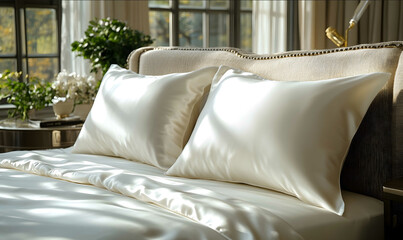 White solid color silk pillowcases and silk duvet cover set