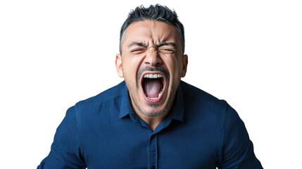 Furious man shouting with transparent background