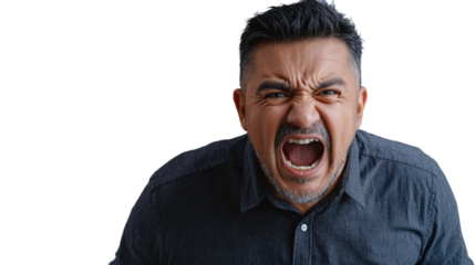Furious businessman shouting with transparent background