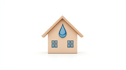 A stylized wooden house icon with a blue water droplet, symbolizing water conservation and sustainability