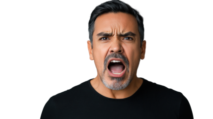 Furious man shouting with transparent background
