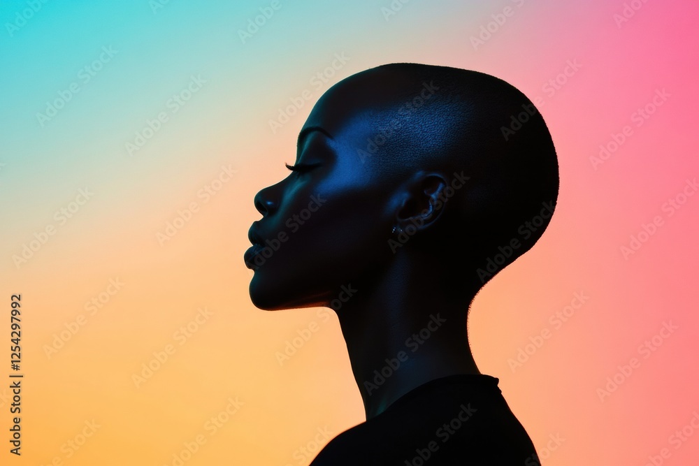 Leinwandbilder silhouette of a person with bald patches against a colorful gradient background. generative ai