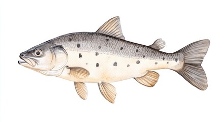 Detailed illustration of a trout swimming gracefully, showcasing its distinctive spots and fins