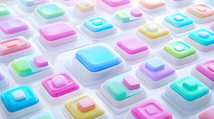 Fototapeta premium Pastel colorful square buttons digital interface background design
