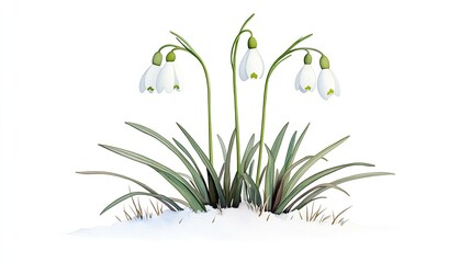 Snowdrops Blooming in Winter Landscape Surrounded by Snow, Symbolizing Renewal and Hope