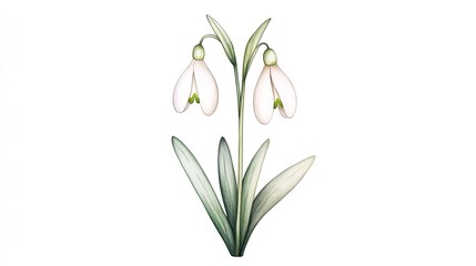 Delicate snowdrop flowers with soft petals and green leaves, symbolizing early spring's arrival