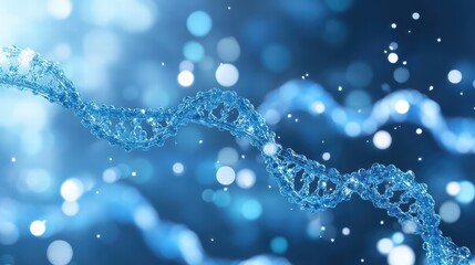 Blue DNA Strand Under Bright Light with Abstract Background Effects