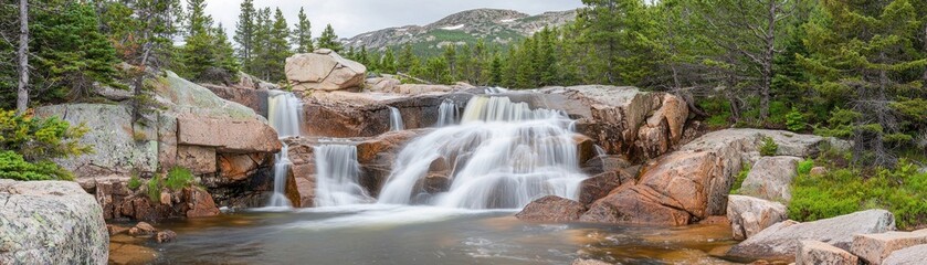 Obraz premium Cascading Waterfall in Rocky Landscape