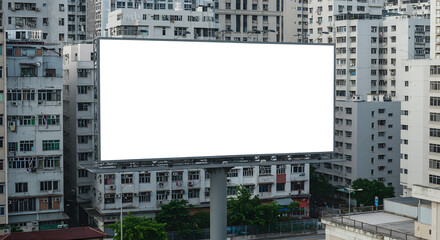 Obraz premium Blank Billboard in City Urban Area Between Buildings for Advertising Mockup