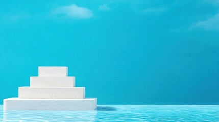 White Steps Podium On Turquoise Background